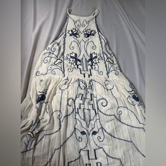 Free People Dreamer's Cove Maxi Dress Boho Blue White Embroidered Womens XS - Picture 4 of 10